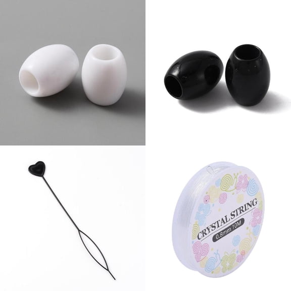 DIY Stretch Bracelet Making Kit Including Plastic European Beads Braiding Tool Elastic Thread Black White Beads: 120Pcs/set