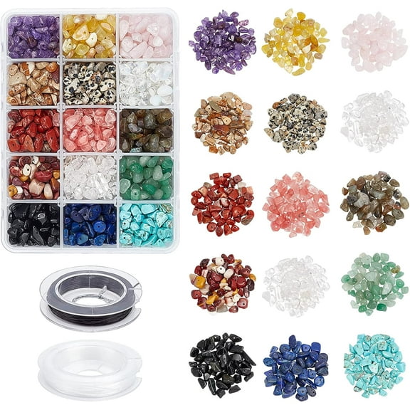 DIY Stretch Bracelets Making Kits Including 15 Colors Natural & Synthetic Gemstone Chip Beads and Flat Elastic Crystal String 5~8mm Hole: 1mm 375g/box