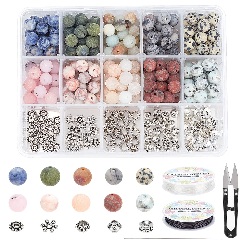 DIY Stretch Bracelets Making Kits Including Frosted Round Beads Alloy Spacer Beads Iron Beading Needles