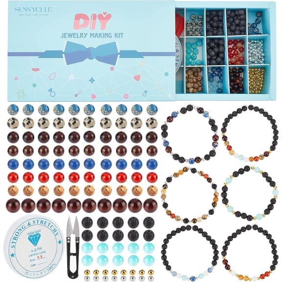 DIY Stretch Bracelets Making Kits Including Gemstone Beads 100Pcs 2 Colors Iron Spacer Beads 1 Roll Elastic Crystal Thread and 1Pc Steel Scissors Mixed Color 6mm Hole: 0.8mm
