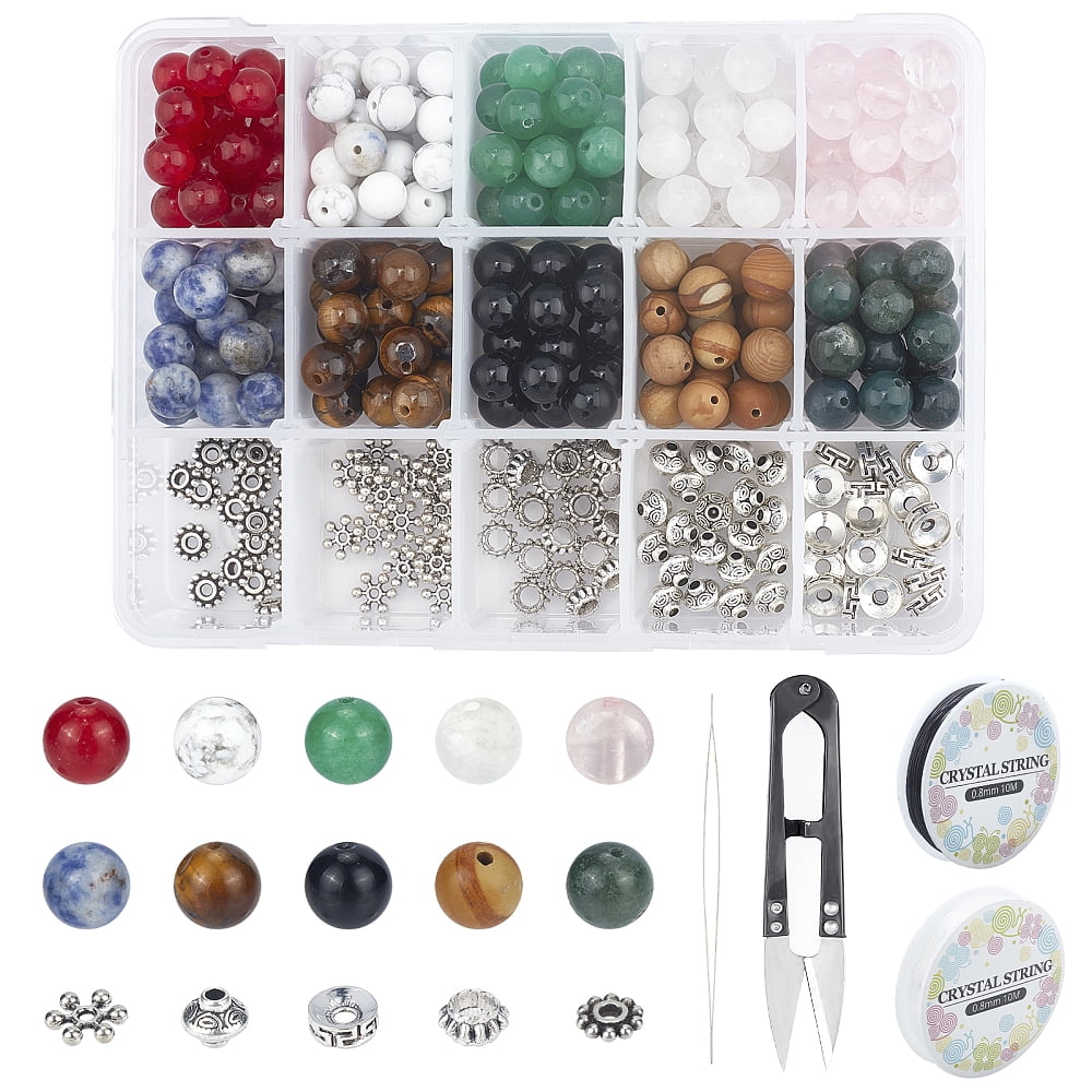 DIY Stretch Bracelets Making Kits Including Natural Gemstone Round Beads Alloy Spacer Beads Iron Beading Needles Gemstone Beads 8mm Hole1mm 250pcs/set
