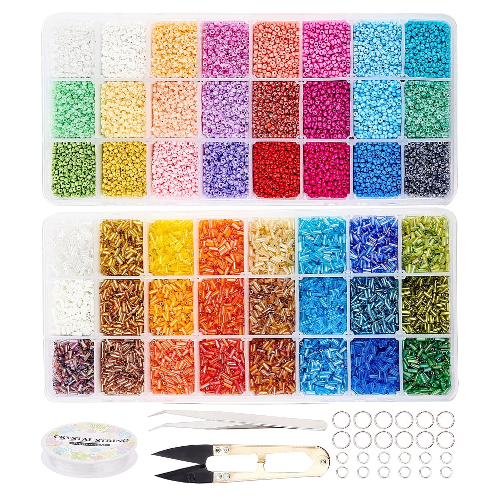 DIY Stretch Bracelets Making Kits with Glass Seed Beads Elastic Thread Stainless Steel Tweezers Big Eye Beading Needles