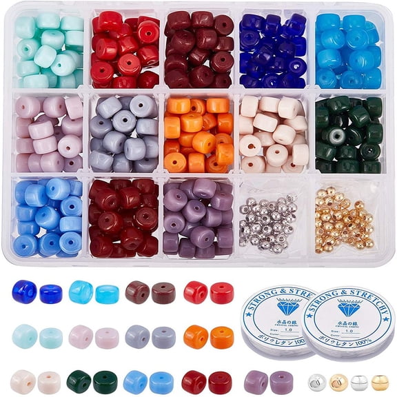DIY Stretch Bracelets Making Kits with Opaque Solid Color Glass Beads Brass Spacer Beads and Clear Elastic Thread Mixed Color 8x5mm Hole: 1.5mm