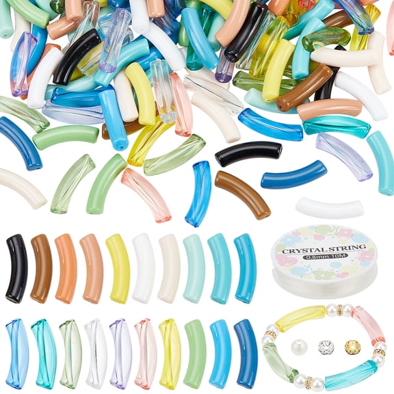 DIY Stretch Jewelry Making Kit Including Curved Tube Acrylic Pearl Beads Brass Rhinestone Spacer Beads Mixed Color 7~32x0.8~10x0.8~8mm Hole: 1.8~2mm