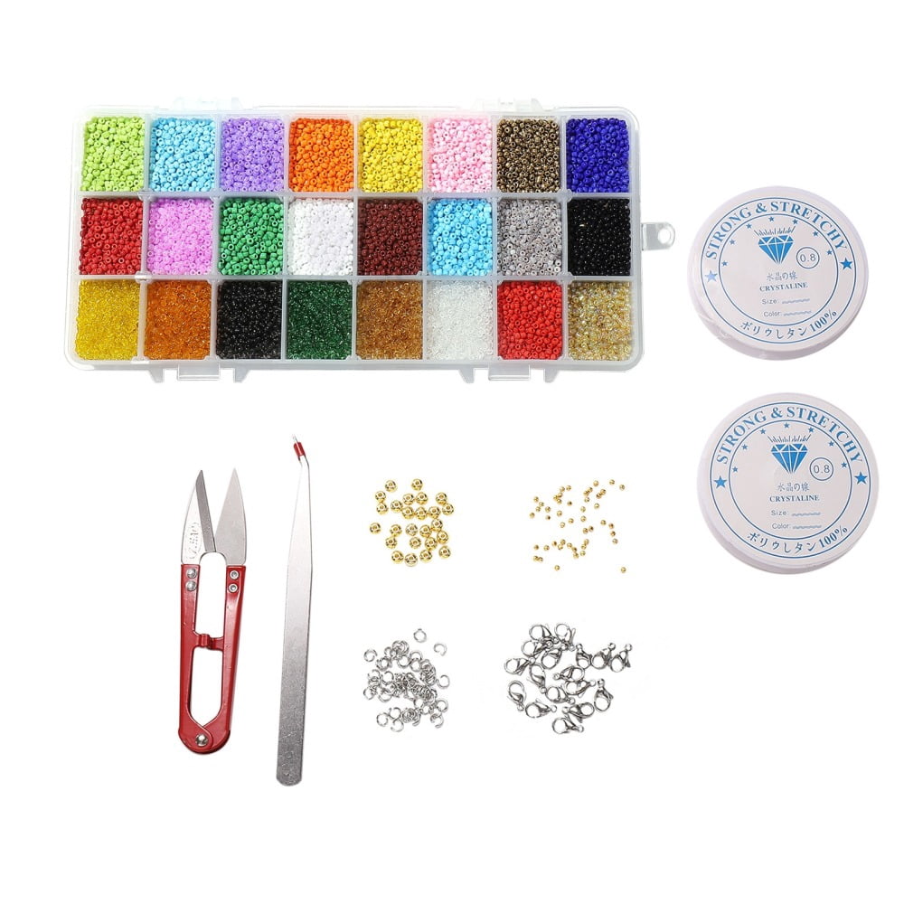 DIY Stretch Jewelry Sets Kits include Glass Seed Beads Stainless Steel Needles & Scissors & Beading Tweezers & Lobster Claw Clasps Alloy & Iron Spacer Beads Mixed Color