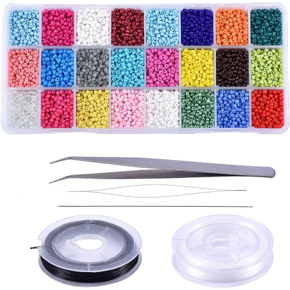 DIY Stretch Jewelry Sets Kits including Glass Seed Beads Stainless Steel Needles Beading Tweezers Flat Elastic String Mixed Color 3mm Hole: 1mm