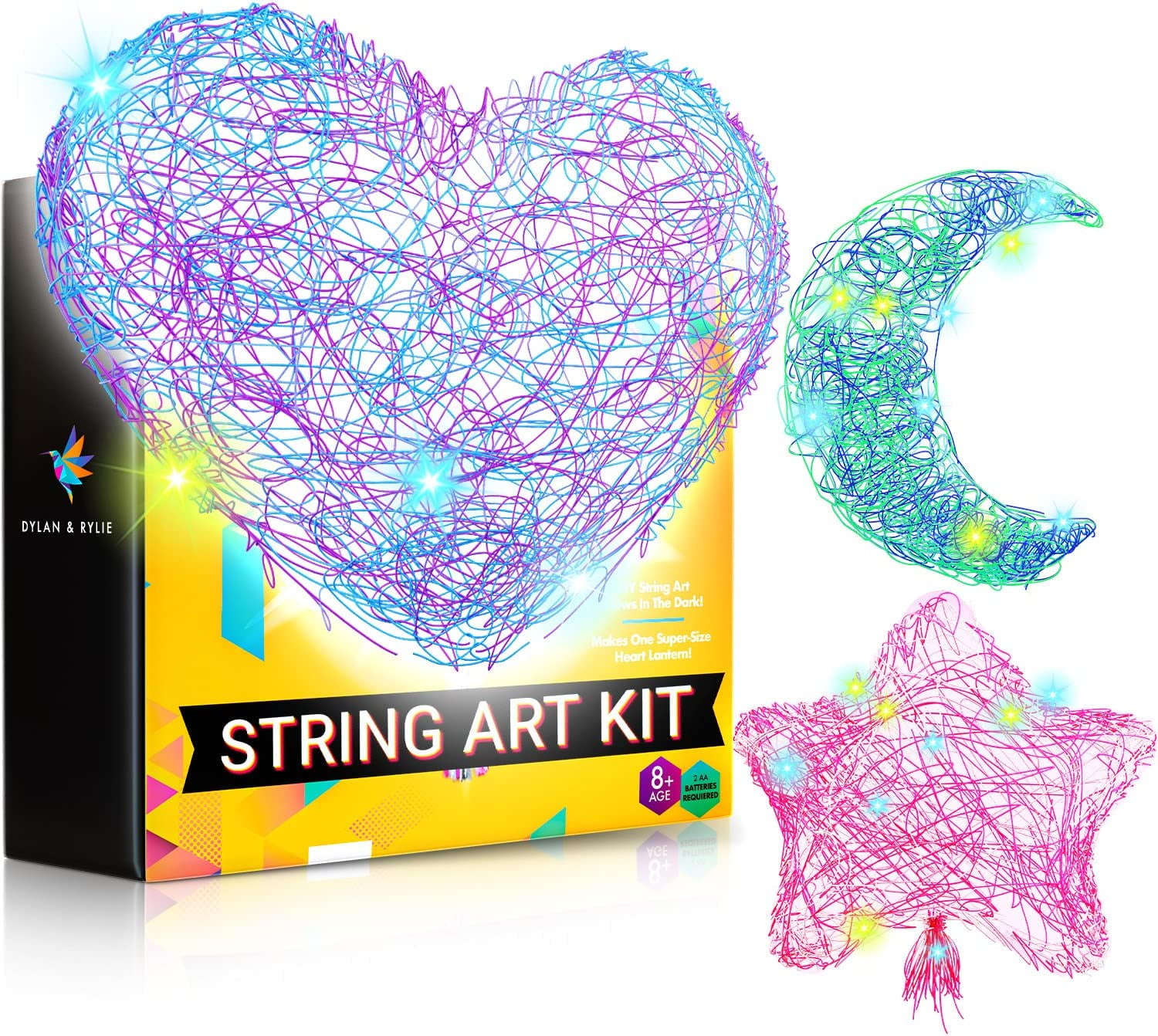 String Art Kit for Kids Ages 8-12, 2*Heart 2*Star 10*Round Lanterns, Kids  Arts and Crafts Ages 8-12, Gifts for 9+ Year Old Girls, Craft Gift Set for