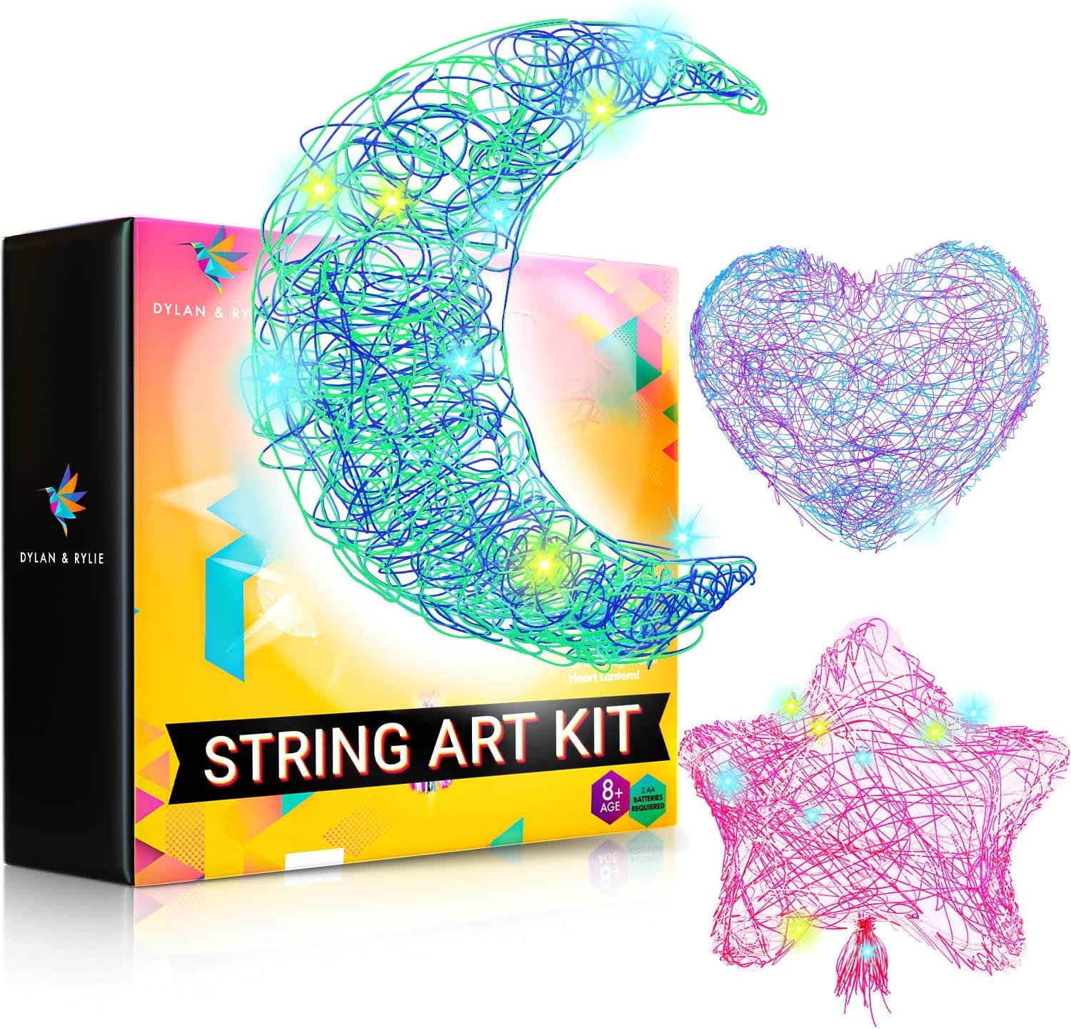 Wanplay crafts Art Kit for Kids,3D String Art Kit with glowing Heart and  Star Lantern