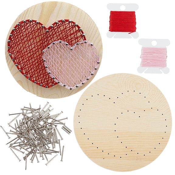 DIY String Art Kit Sets for Children Including Wooden Stencil Woolen Yarn Nails and Tube Beads Heart Pattern 11.1x1.2cm