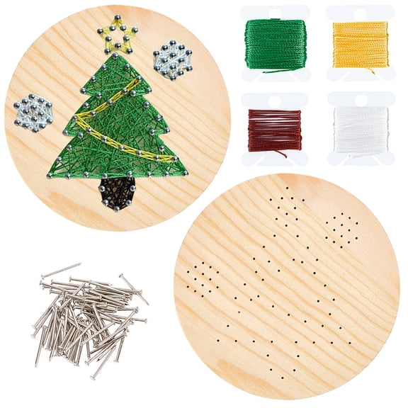 DIY String Arts Kit Set Including Wooden Board Plastic Holder Accessories Iron Nails & Screws Polyester Thread Tree 19x3mm 94pcs