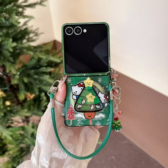 DIY Stylish and Creative Christmas Tree Phone Case for Samsung Z Flip7 Flip6 Flip5 with Cute Hand Strap Phone Cover