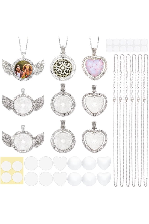 DIY Sublimation Blank Alloy Pendant Necklace Making Kit Mixed Color 25x25x0.5mm