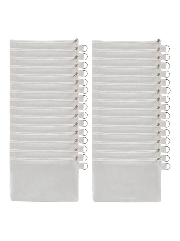 DIY Sublimation for Crafters & Small Business Owners 30 Pack White Canvas Makeup Bags in OPP, No Accessories