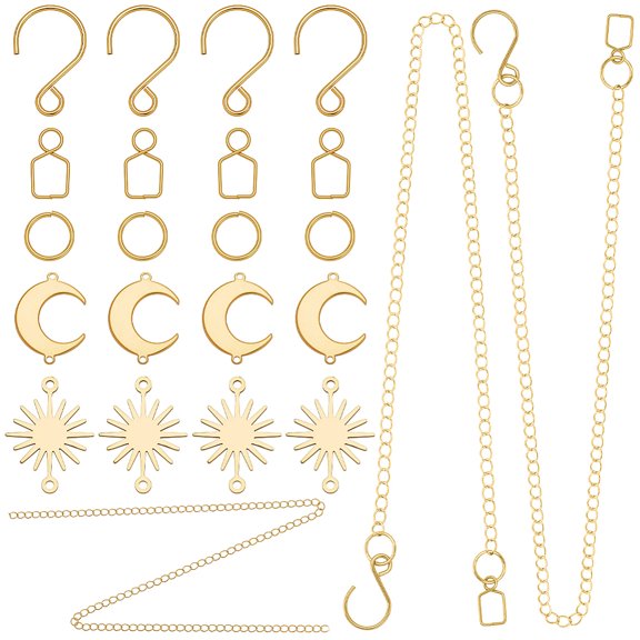 DIY Sun Catcher Kits include 10Pcs Clips Pins 30Pcs Jump Rings 10Pcs Stainless Steel Hook 5M Twisted Chains 10Pcs 2 Styles Links Connector Golden