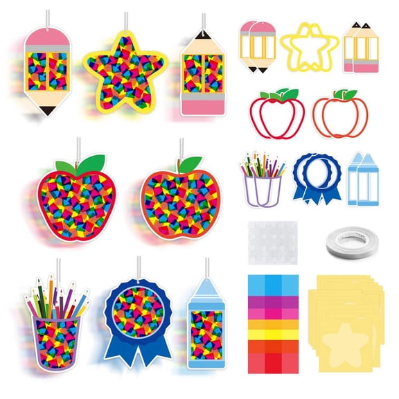 DIY Suncatcher Craft Kit, Graduation & Back-to-School Themed Window Art, Premium Paper Stained Glass Effect, Creative Activity for Kids Classroom, 12cm Cutouts