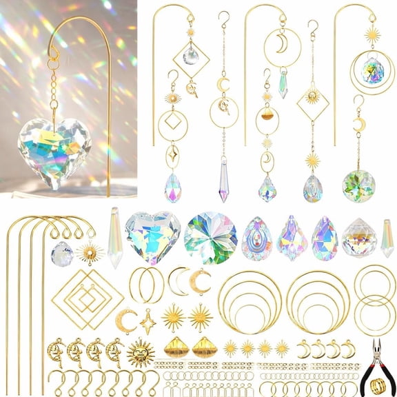 DIY Suncatchers, 260 pcs Sun Catchers Making Supplies Kit Art and Crafts for Adults Prism Hanging Decorative Suncatcher with Crystals Rainbow Maker for Indoor Windows Office Home Decor