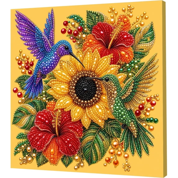 DIY Sunflower Hummingbird Pearl Diamond Painting Art Kit with Frame | Pearl Beads Art Craft for Adults Beginner, Gemstone Diamond Dots Beads for Home Wall Decor (8*8inch)