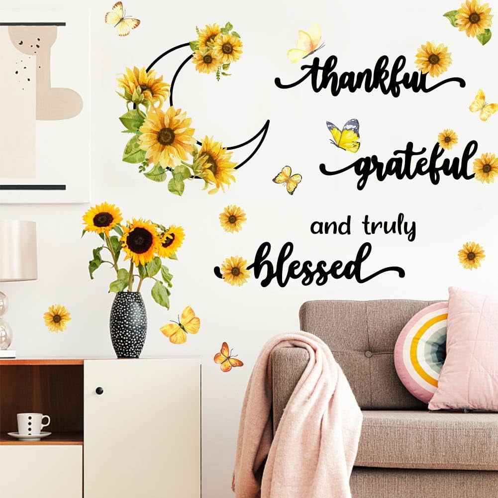 DIY Sunflower Moon Wall Decal Inspirational Quotes Wall Sticker Peel and Stick DIY Vinyl Mural Art Sticker for Bedroom Livingroom Offices Wall Decor DIY