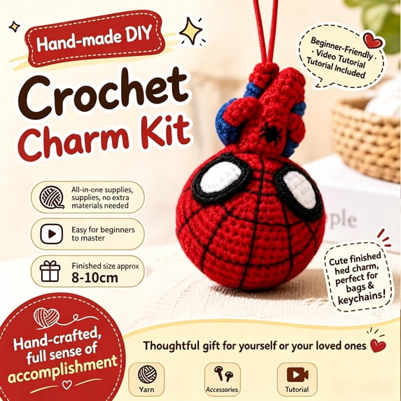 DIY Superhero Spider Crochet Kit Amigurumi Plush with Complete Materials & Tutorial, Fun Handmade Craft Project Perfect Gift for Fans
