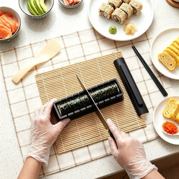 DIY Sushi Maker Kit, Rice Ball Molds Set, Homemade Onigiri Shaper Tool for Kitchen, Non-Stick Rice Mold for Lunch, Easy Sushi Making Kit for Beginners​, Black