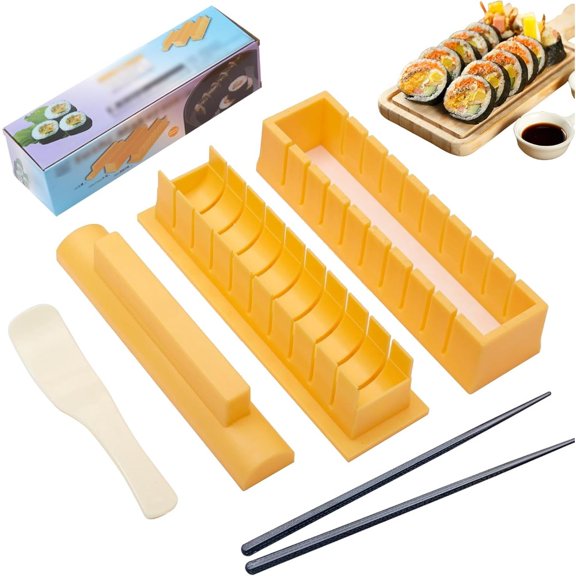 DIY Sushi Maker Mold Set with Chopsticks, Round Rice Roll Shaper Tool for Beginners, Easy Press Plastic Sushi Kit for Home Party