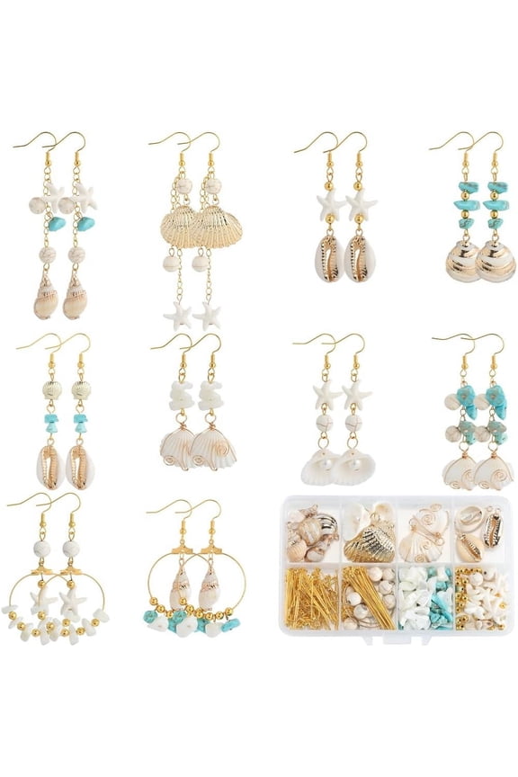 DIY Synthetic Turquoise & Shell Earring Making Kit Mixed Color 4~40x0.5~26x0.5~10mm Hole: 0.6~3mm