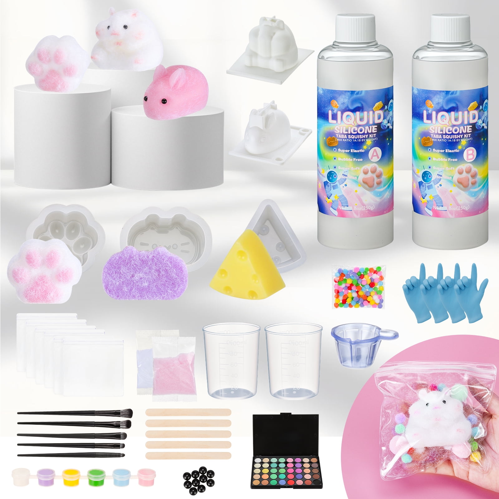 DIY Taba Squishy Making Kit,18oz Squishy Molds Silicone,Liquid Silicone 1:1 AB Ratio Epoxy Resin Mix for Squishy Making, Mold Cat Claw, Hamster, Rabbit,Gifts for Any Occasion