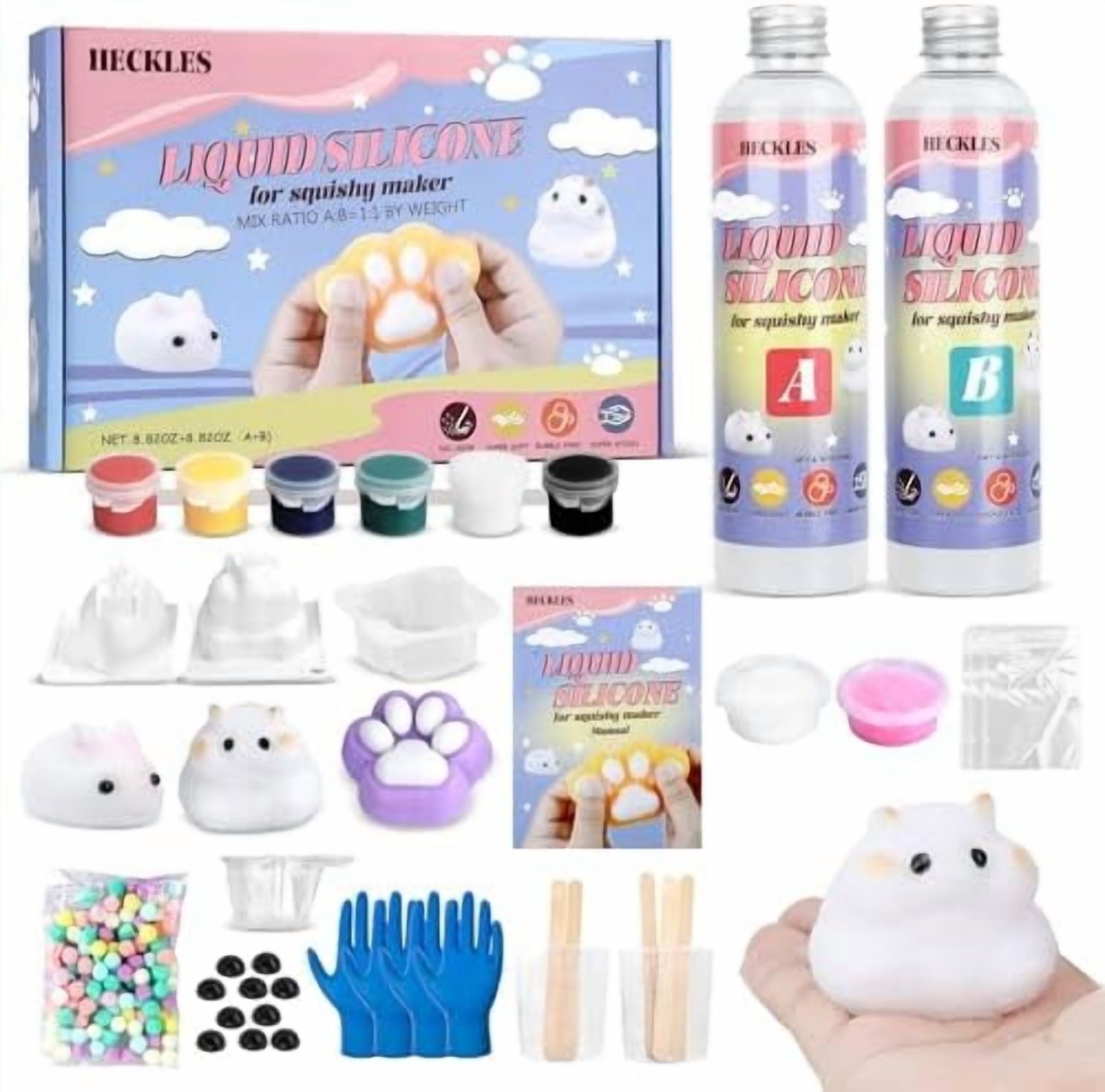DIY Taba Squishy Making Kit,18oz Squishy Molds Silicone,Liquid Silicone 1:1 AB Ratio Epoxy Resin Mix for Squishy Making, Mold Cat Claw, Hamster, Rabbit,Gifts for Any Occasion$$Art & Craft