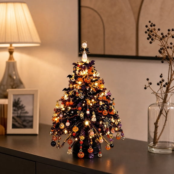 DIY Tabletop Mini Christmas Tree Kit - Flocked Snow Coated Small Tree With Ornaments - Desktop Xmas Decor(C)