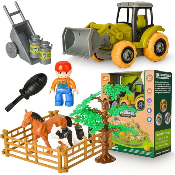 DIY Take Apart Tractor Toy Kit – STEM Farm Playset with Drill, Animals & Trucks, Educational Gift for Boys & Girls Ages 3-6