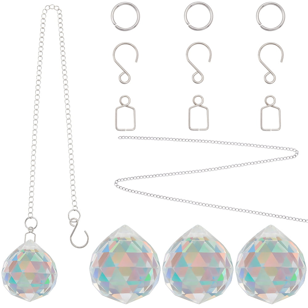 DIY Teardrop Chandelier Parts Making Findings Including Glass Pendants 304 Stainless Steel Jump Rings and Twist Chains 35x32mm Hole: 2mm 6pcs