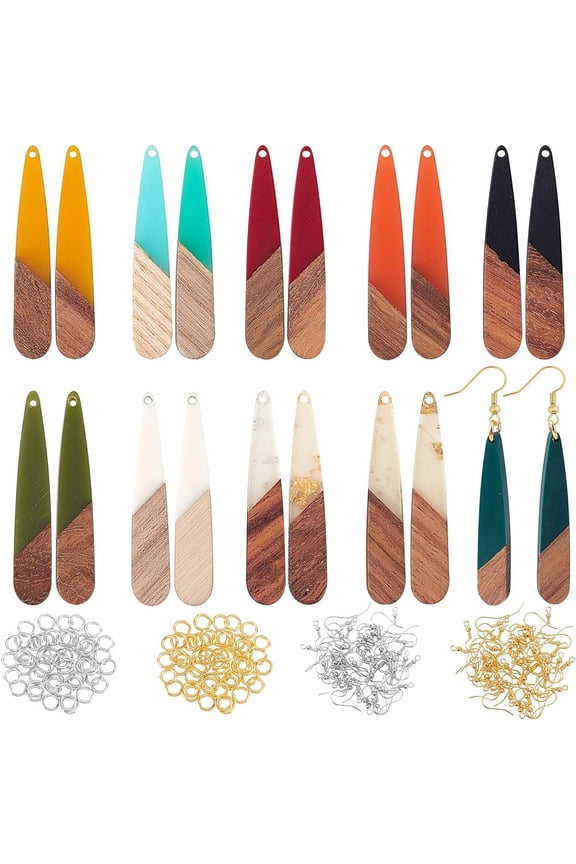 DIY Teardrop Dangle Earring Making Kits Including 22Pcs Resin Walnut Wood Pendants 44Pcs 2 Colors Brass Earring Hooks and 44Pcs Jump Rings Mixed Color