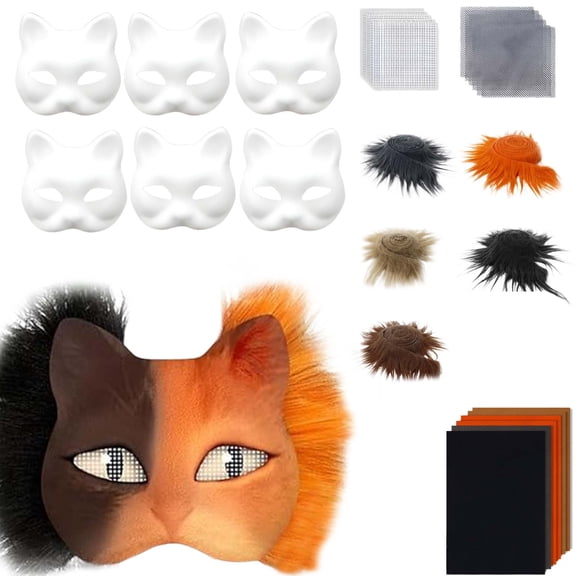 DIY Therian Mask Kit Blank Cat Mask with Felt Fabric Sheet Plush Eye Mesh for Therian Gear Stuff