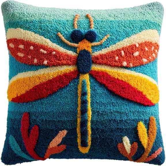 DIY Throw Pillow Cover, Animal Dragonfly Hand Craft Crochet Cushion Cover Latch Hook Embroidery Kit 17X17inch