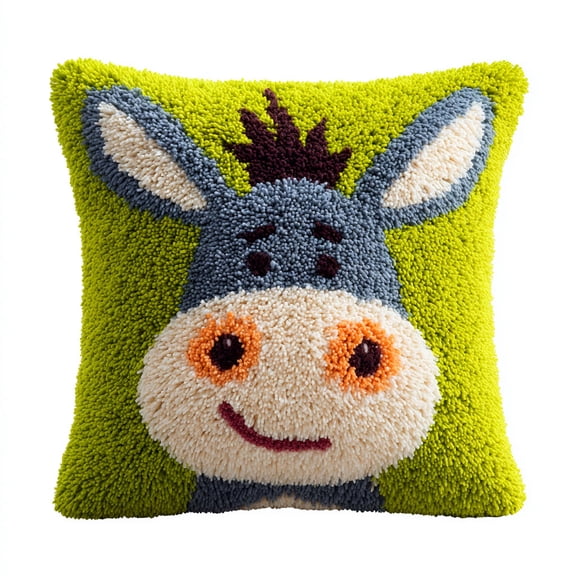 DIY Throw Pillow Cover, animal donkey Hand Craft Crochet Cushion Cover Latch Hook Embroidery Kit 17X17inch