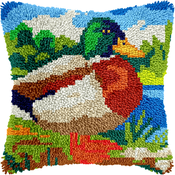 DIY Throw Pillow Cover, animal duck Hand Craft Crochet Cushion Cover Latch Hook Embroidery Kit 17X17inch