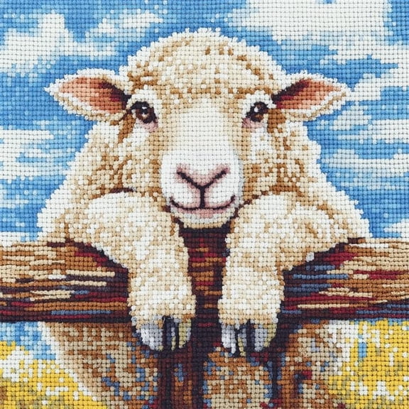 DIY Throw Pillow Cover, animal sheep Hand Craft Crochet Cushion Cover Latch Hook Embroidery Kit 17X17inch