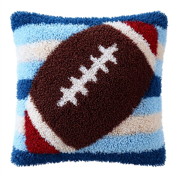 DIY Throw Pillow Cover, football Hand Craft Crochet Cushion Cover Latch Hook Embroidery Kit 17X17inch