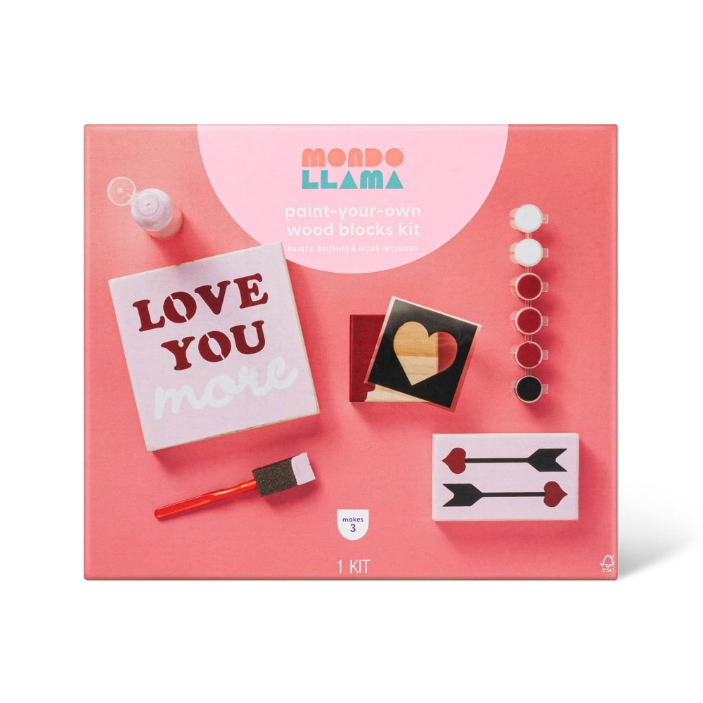 Paint-Your-Own Valentine's Day Wood Blocks Kit - Mondo Llama