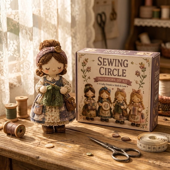 DIY Tiny Worlds Collection Patchwork Kit, Pre-Cut Felt Doll Sewing Kit, Beginner Friendly Felt Doll Sewing Craft with Full Materials