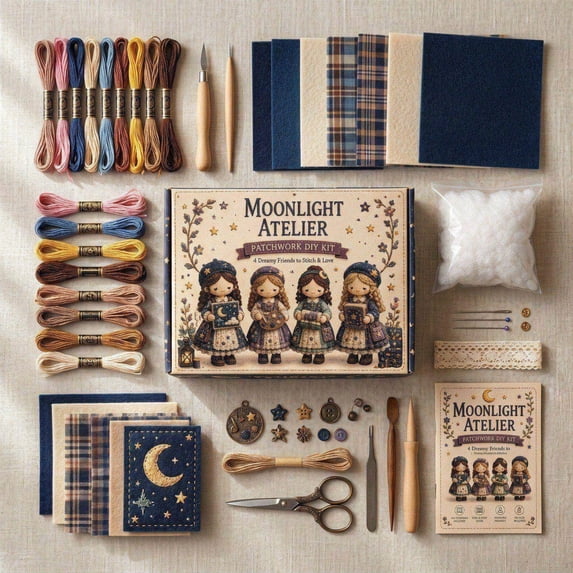 DIY Tiny Worlds Collection Patchwork Kit, Pre-Cut Felt Doll Sewing Kit, Beginner Friendly Felt Doll Sewing Craft with Full Materials