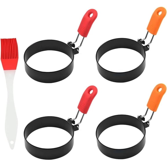 DIY Tools 5pcs Frying Egg Rings Stainless Round Egg Cooker Ring Metal Egg Shaper Pancake Maker Breakfast Cooking Utensil with Brush for DIY Eggs Omelet Frying Assorted Color DIY Tools