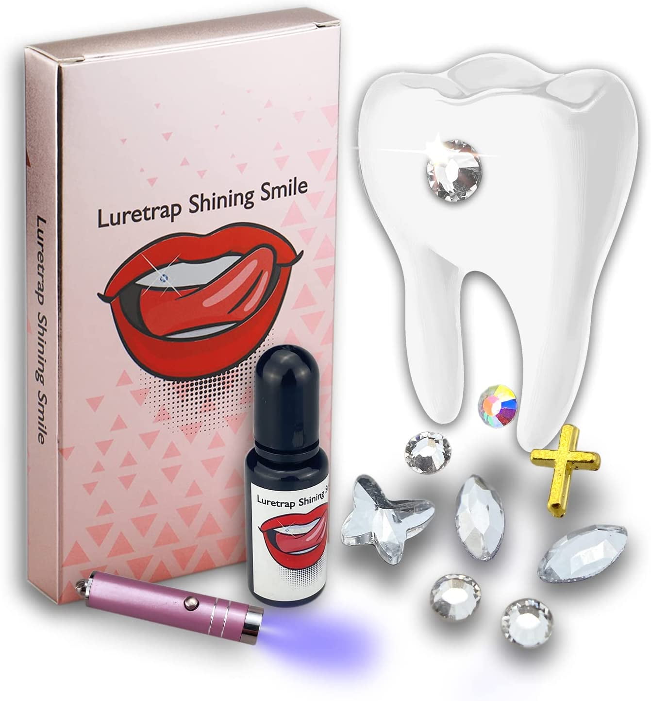 Smrinog 35pcs Tooth Gem Kit with Curing Light and Glue, 1.5mm-3.8mm Dental Tooth Crystal Set, DIY Removable Teeth Jewelry Artificial Crystal Tooth