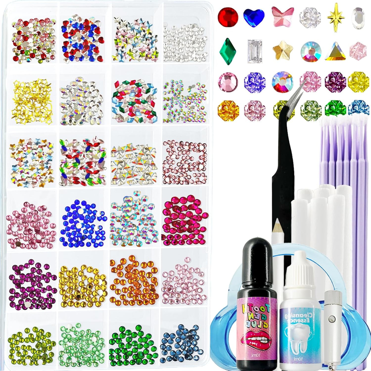 DIY Tooth Jewelry Kit - 770 Crystals, 12 Shapes Bedazzle Gems, Teeth Jewelry Starter Set