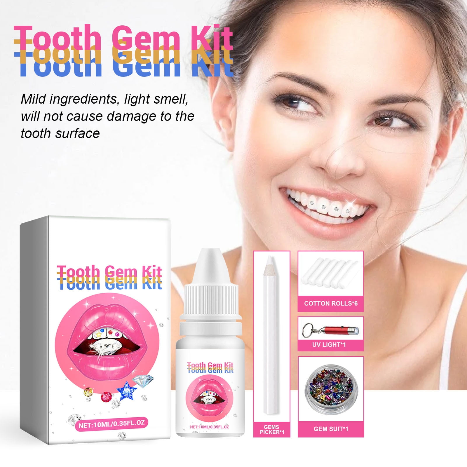 DIY Tooth Kit With Curing Light And Glue,20 Pieces Crystals Jewelry Kit