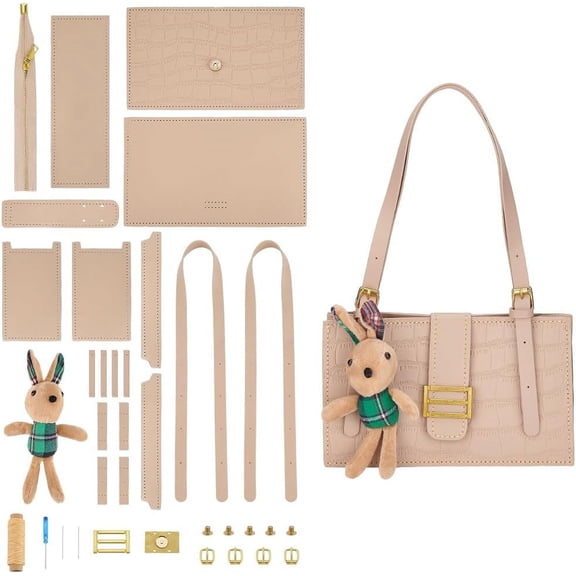 DIY Tote Bag Making Kits Handmade Sewing Handbag Making Kit with Rabbit Pendent DIY Personalized Bag Making All Materials Handicraft Shoulder Bag Making Complete Accessories Khaki for DIY