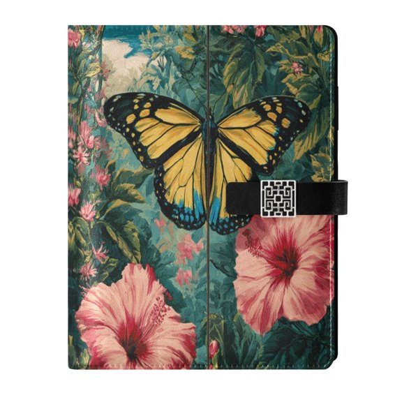 DIY Tropic Wing Printed Microfiber Leather Notebook 9.2x6.7" Refillable Binder Journal with Pen Loop&Pockets 100 Sheets