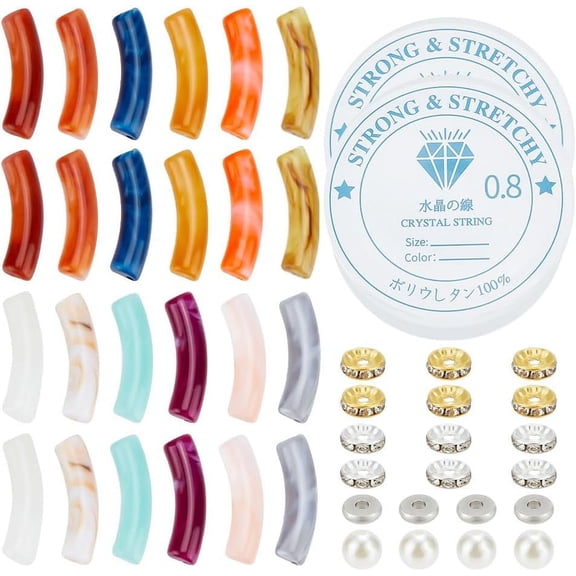 DIY Tube Bracelet Making Kit Including Imitated Pearl Acrylic & Rhinestone Spacer Beads Elastic Thread Mixed Color