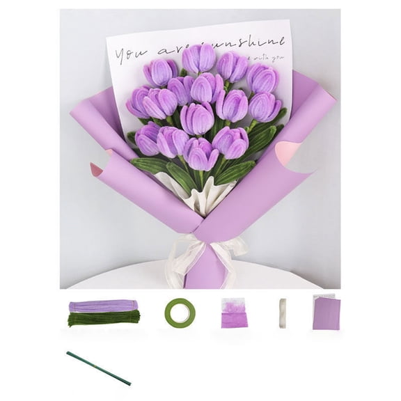DIY Tulip Bouquet Kit, Pipe Cleaner Flower Craft Kit Handmade Twisting Stem Tulip Bouquet Set for Kids Adults Art Craft Decoration Gift Making