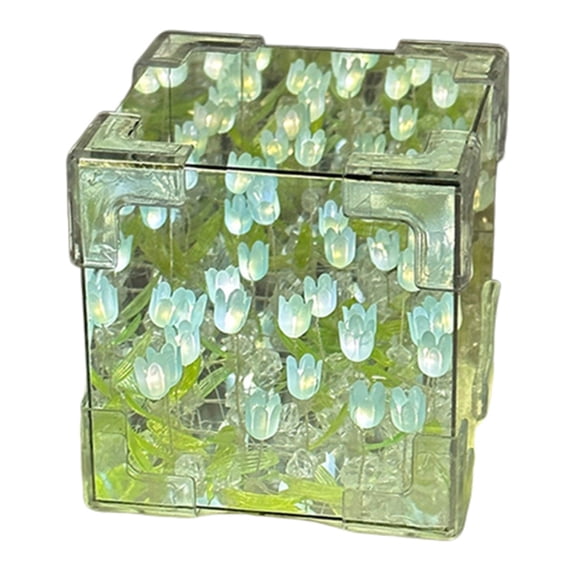 DIY Tulip Mirror Cube Lamp Simulation Flower Bedroom Sleeping Table Handmade Tulip Small Night Light Gift BLUE